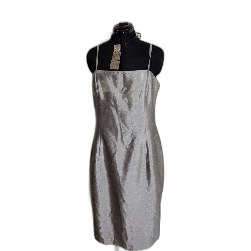 Scott McClintock Silver Beaded Sheath Cocktail Dress